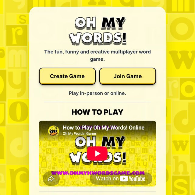 Oh My Words! homepage: the fun, funny and creative multiplayer word game